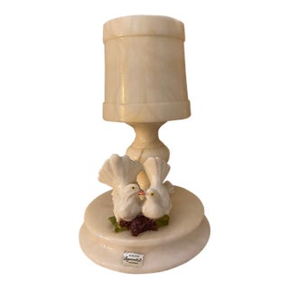 Vintage Spanish Pegasam Alabaster Table Lamp With White Doves For Sale