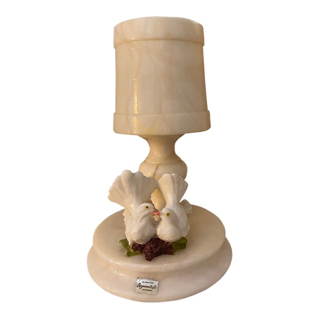 Vintage Spanish Pegasam Alabaster Table Lamp With White Doves For Sale