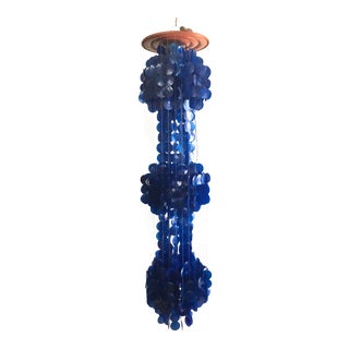 Mid Century Modern Verner Panton Blue Capiz Shell Chandelier For Sale