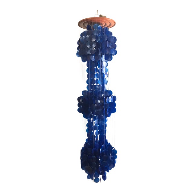 Mid Century Modern Verner Panton Blue Capiz Shell Chandelier