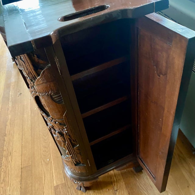 Vintage Asian Carved Bar Cabinet Mid Century For Sale - Image 12 of 18