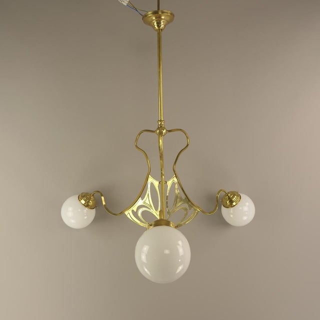 Art Deco Chandelier with Opalglass Shades, Vienna, 1920s For Sale - Image 18 of 18