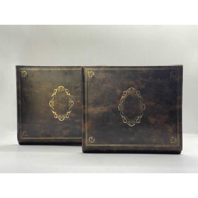 1950’s Faux Leather Gold Pressed Bookends- A Pair For Sale - Image 9 of 9