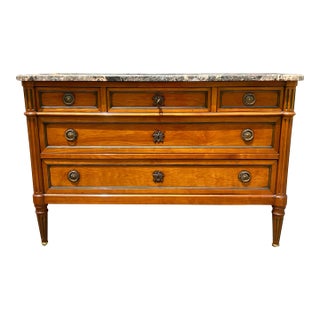 French 19th Century Louis XVI Walnut Marble Top Chest of Drawers For Sale