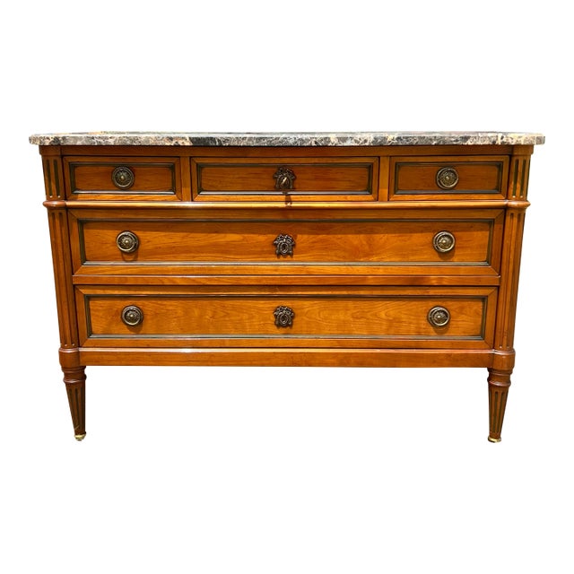 French 19th Century Louis XVI Walnut Marble Top Chest of Drawers For Sale