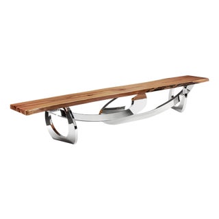 Sitz! Bench in Wood and Polished Stainless Steel by Barberini & Gunnell For Sale