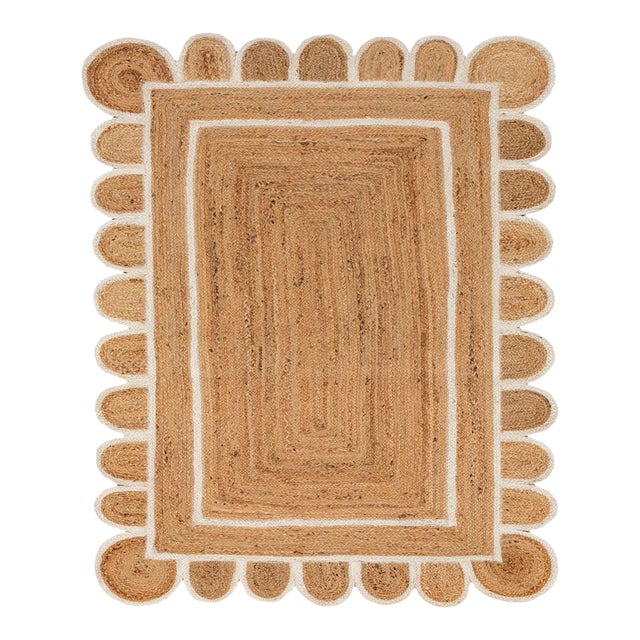 Scallop White Jute Hand Made Rug 10x14 Ft. For Sale