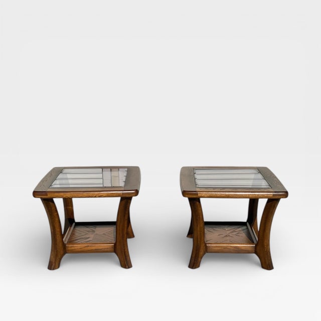Pair of Late Mid-Century Oak Side Tables With Smoked Glass Tops, Mid-Century Modern, 1970s For Sale - Image 9 of 18