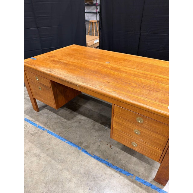 1970s 1970s D-Scan Mid-Century Modern Solid Teak Double Pedestal Executive Desk For Sale - Image 5 of 8