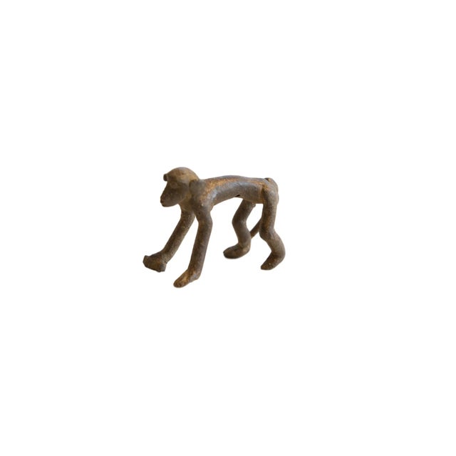 Metal Vintage African Dark Bronze Smooth Backed Monkey With Banana For Sale - Image 7 of 7