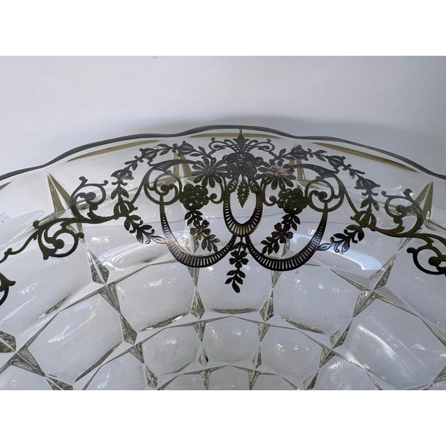 Mid 20th Century Mid-Century Silver Overlay Pressed Glass Centerpiece Bowl With Scalloped Rim For Sale - Image 5 of 11