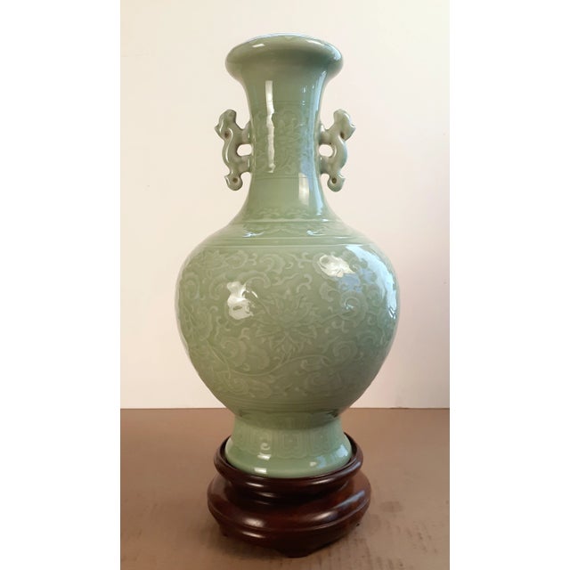 Chinese Early 20th Century Chinese Celadon Floral Haitangzun Vase For Sale - Image 3 of 11