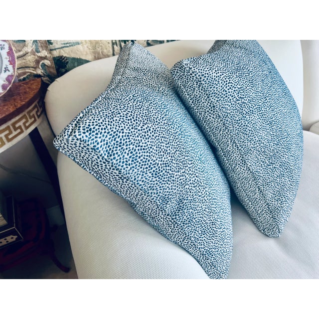 2020s Pair Cushions/Pillows in a Small Blue Animal Print on White Ground For Sale - Image 5 of 12