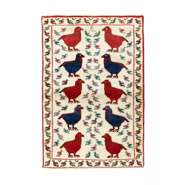 Gabbeh Nomad Rug 152 X 103 Cm - Hand-Knotted with Bird Motif For Sale - Image 11 of 11