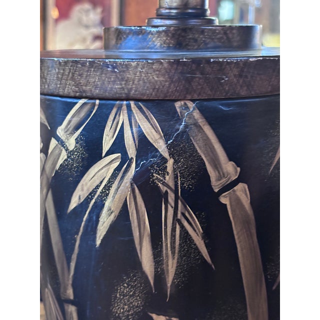 Wood Black Lacquer and Gold Bamboo Motif Table Lamp For Sale - Image 7 of 8