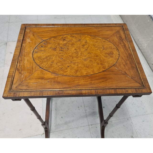 Brown English Regency Revival Burl Wood & Inlaid Nesting Tables, Early 20th Century For Sale - Image 8 of 14