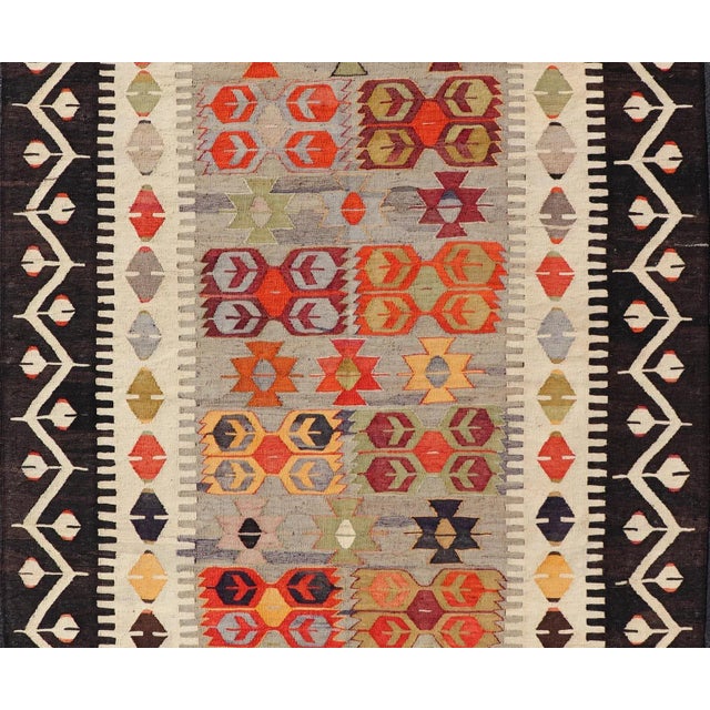 Mid 20th Century Colorful Vintage Turkish Flatweave Rug With All-Over Tribal Design For Sale - Image 4 of 12