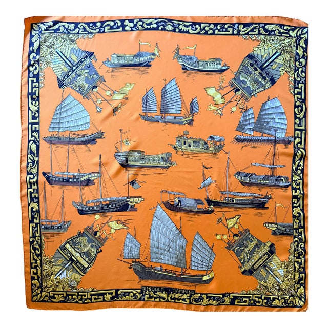 Hermès Jonques Et Sampans 1991 Silk Scarf by Françoise De La Perriere For Sale