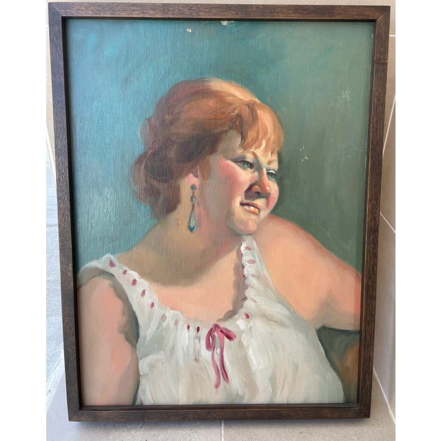 Circa 1940s French Expressionist Portrait Oil Painting of a Woman Wearing a Nightgown, Framed For Sale - Image 4 of 4
