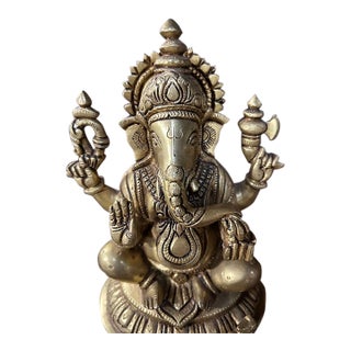Vintage Indian Brass Ganesha Statue For Sale