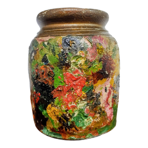 Antique Stoneware Canister With Abstract Expressionist Painted Details