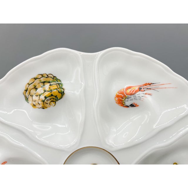 Vintage Limoges Jammet-Seignolles Oyster Plate With Seafood Motifs — French Coastal / Nautical / Traditional For Sale In Houston - Image 6 of 9