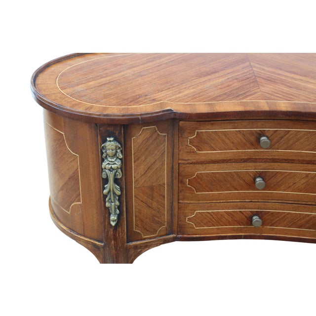 Vintage Kidney-Shaped Inlaid Veneer Bedside Tables, 1925, Set of 2 For Sale - Image 9 of 12