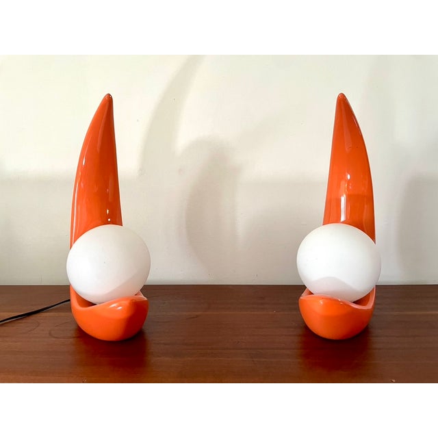 1970s Coral Ceramic Lamps with White Globes by Luigi Ferro, Italy, 1970, Set of 2 For Sale - Image 5 of 11