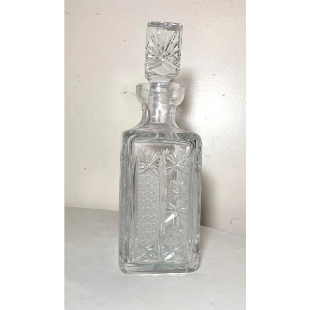 Vintage American Brilliant Cut Clear Crystal Liquor Wine Decanter Glass Bottle For Sale - Image 4 of 11