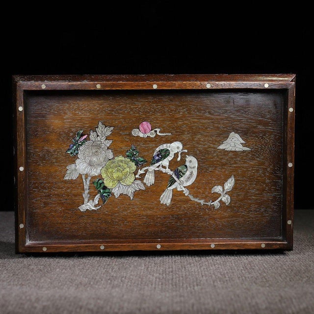Chinese Huali Rosewood Tray Inlaid With Mother-of-Pearl For Sale - Image 3 of 10
