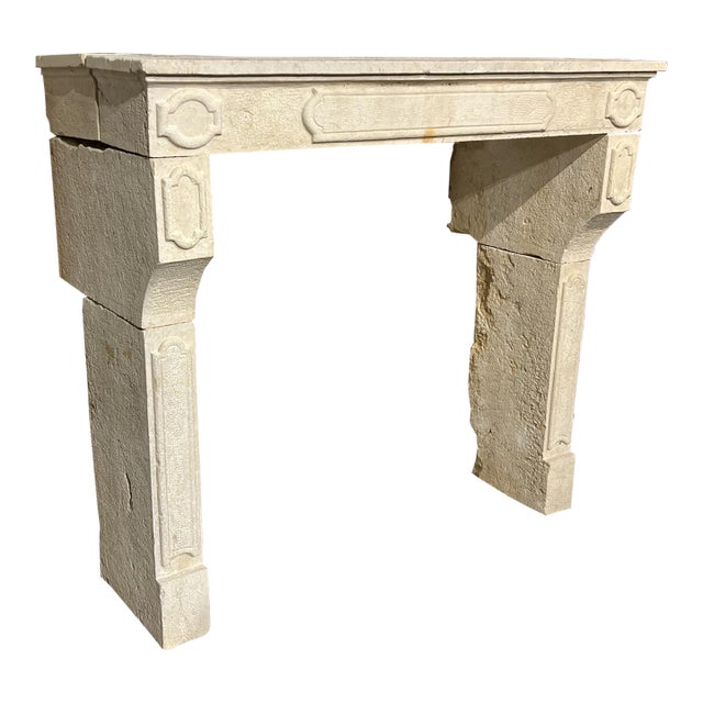 Antique French Limestone Fireplace Mantel From Burgundy, 19th Century For Sale