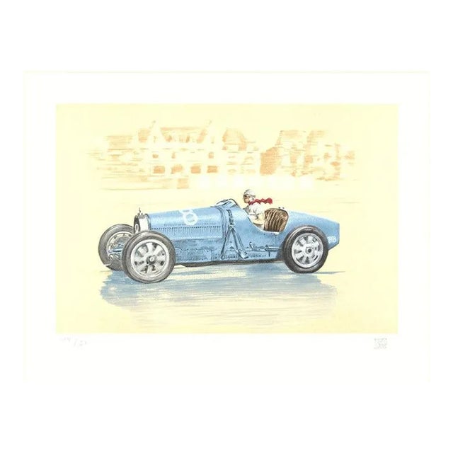2010 Xavier La Victoire 'Bugatti-Helle Nice' Contemporary Blue,Yellow France Lithograph For Sale