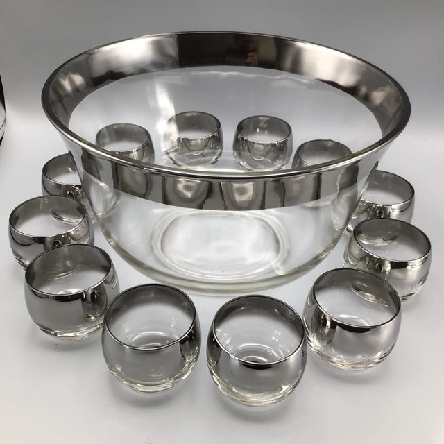 Dorothy Thorpe Silver Rim Punch Bowl and 12 Silver Fade Punch Cups-Set of 14 For Sale - Image 13 of 13