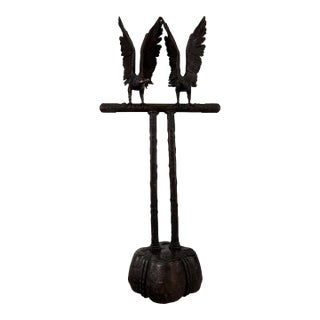 Bronze Double Eagle Sculpture on Japanese Stand, 68”h – Hand-Carved Style Pedestal Form For Sale