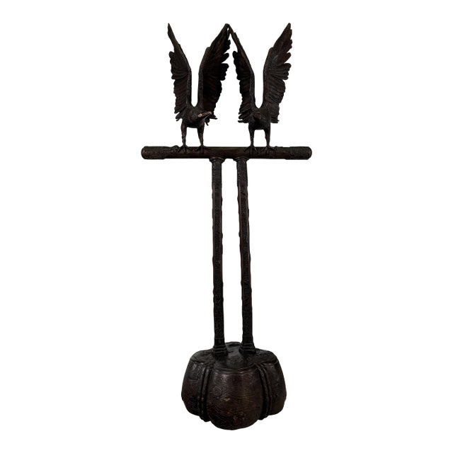 Bronze Double Eagle Sculpture on Japanese Stand, 68”h – Hand-Carved Style Pedestal Form For Sale