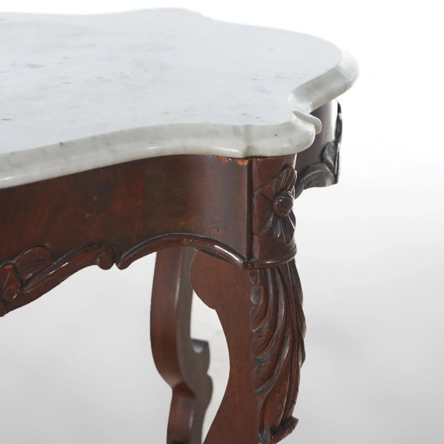 Wood Antique Victorian Rosewood & Marble Turtle Top Parlor Table Circa 1890 For Sale - Image 7 of 9