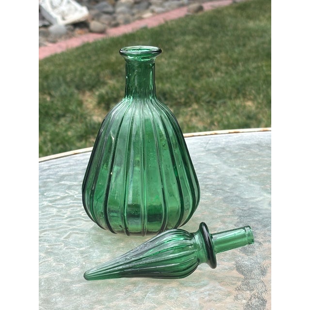 Mid-Century Modern 1960s Small Empoli Green Ribbed Empoli Bottle For Sale - Image 3 of 5