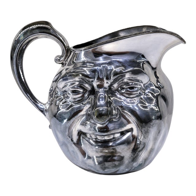 Vintage Reed & Barton “Sunny Jim” Silver Plate Figural Face Water Pitcher, Marked 5640 – Mid‑Century Barware & Collectible Serveware For Sale
