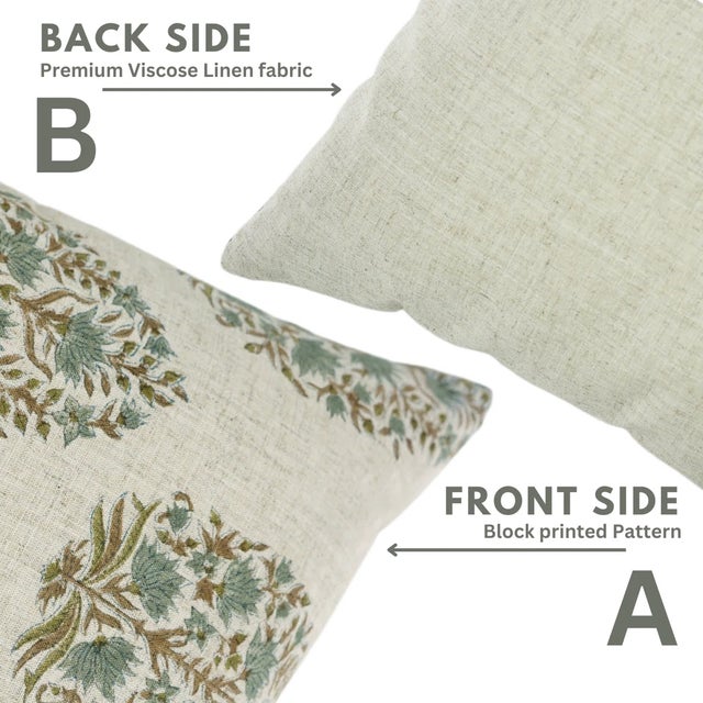 Fabdivine Artisan Block Print Throw Pillow Cover 24x24 Inch Viscose Linen-Kumud For Sale - Image 4 of 5