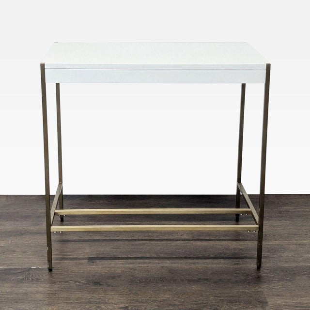 2020s West Elm Zane Modern White Compact Desk With Brass Metal Frame For Sale - Image 5 of 7