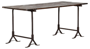 19th Century Iron & Pine Trestle Table, 1890s
