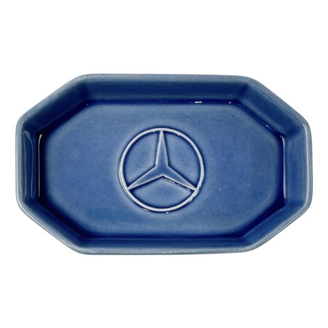 Vintage Mercedes Benz Blue Ceramic Ashtray Catchall Dish For Sale