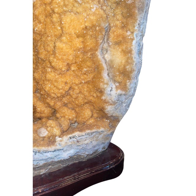 Orange Large Natural Citrine Quartz Crystal Specimen on Wooden Base-Brazil 20th Century For Sale - Image 8 of 10