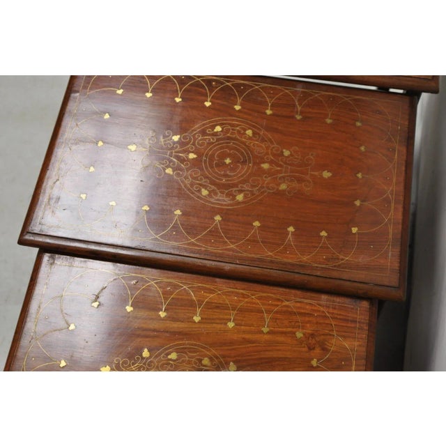 Early 1900s Antique Brass Inlay Marquetry Nesting Side End Tables - Set of 4 For Sale - Image 12 of 13
