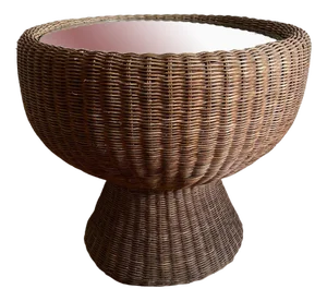 Round Wicker Table with Glass Top, 1960s