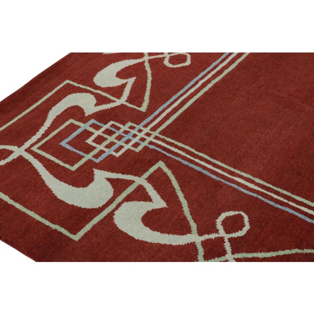 Art Deco Rug & Kilim’s French Style Art Deco rug in Red & White Geometric Patterns - 7x9 For Sale - Image 3 of 7