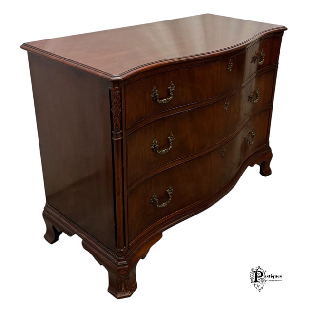 Brown Vintage Berkey & Gay Traditional Regency Style Mahogany & Burl Wood Chest of Drawers For Sale - Image 8 of 12