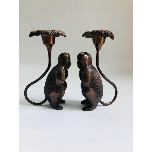 Vintage Brass Boho Chic Palm Beach Style Monkey Candle Holders a Pair