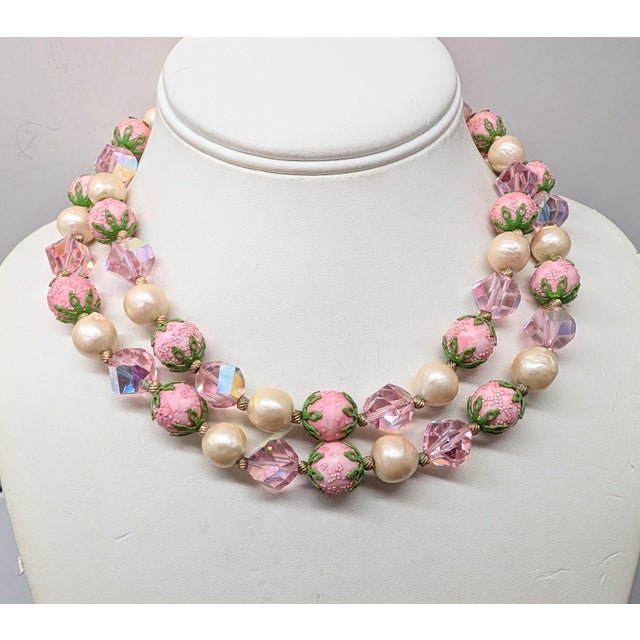 1960s Vintage 1960s Signed Vendome Pink Beaded Faux-Pearl Necklace For Sale - Image 5 of 11