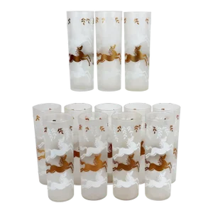 Libbey Cavalcade Galloping Horse Tom Collins Cocktail Glasses- Mid-Century Modern Glasses- Set of Twelve